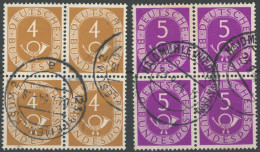 Delcampe - BUNDESREPUBLIK 124/5 VB O, 1951, 4 Und 5 Pf. Posthorn, Je Im Viererblock, Pracht - Autres & Non Classés