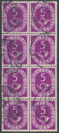 BUNDESREPUBLIK 125 O, 1951, 5 Pf. Posthorn Im Senkrechten Achterblock, üblich Gezähnt Pracht - Otros & Sin Clasificación
