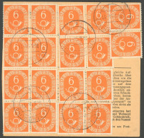 BUNDESREPUBLIK 126 BRIEF, 1954, 6 Pf. Posthorn, Achterblock, Viererblock Und 3 Waagerechte Paare Rückseitig Auf Paketkar - Autres & Non Classés