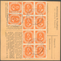 BUNDESREPUBLIK 126 BRIEF, 1954, 6 Pf. Posthorn Im Achterblock Rückseitig Auf Paketkarte Mit Zusatzfrankatur Aus EGGMÜHL, - Other & Unclassified