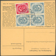 BUNDESREPUBLIK 134 BRIEF, 1954, 50 Pf. Posthorn Im Dreierblock Mit Zusatzfrankatur Rückseitig Auf Paketkarte Aus NEUFARN - Autres & Non Classés
