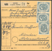 BUNDESREPUBLIK 134 Paar BRIEF, 1954, 50 Pf. Posthorn Mit Zusatzfrankatur Auf Paketkarte Aus INKOFEN, Pracht - Andere & Zonder Classificatie