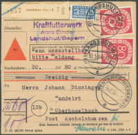 BUNDESREPUBLIK 137 BRIEF, 1954, 80 Pf. Posthorn, 2x Als Mehrfachfrankatur Auf Nachnahme-Paketkarte Aus LANDSHUT, Normale - Other & Unclassified