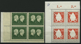 BUNDESREPUBLIK 197,199 VB , 1954, 10 Pf. Ehrlich Und 20 Pf. Bonifatius Je Im Eckrandviererblock, Pracht, Mi. 84.- - Neufs