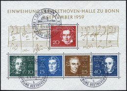 BUNDESREPUBLIK Bl. 2 O, 1959, Block Beethoven, Ersttags-Sonderstempel, Pracht, Mi. (80.-) - Autres & Non Classés