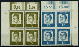 BUNDESREPUBLIK 347y,351yDZ VB , 1961, 5 Und 15 Pf. Bedeutende Deutsche In Eckrandviererblocks Vom Oberrand Mit Druckerei - Neufs