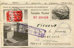 MAROC ESPAGNOL ENTIER POSTAL CENSURE AVEC AFFRANCHISSEMENT COMPL DEPART TANGER 30 JUL 43 POUR LA FRANCE - Maroc Espagnol