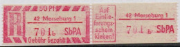 DDR Einschreibemarke Merseburg SbPA Postfrisch, EM2B-42-1bII Zh - Etiquetas De Certificado