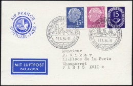 GANZSACHEN PP 4 BRIEF, 1954, 15 Pf. Posthorn Mit 5 Und 15 Pf. Heuß-Zusatzfrankatur, Erstflugkarte Stuttgart-Paris (Haber - Andere & Zonder Classificatie