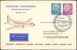 GANZSACHEN PU 10/3 BRIEF, 1954, Privat-Ganzsachenumschlag 7 + 5 Pf. Heuß I, Luftpost-Drucksache DL Probeflug März 1955,  - Sonstige & Ohne Zuordnung