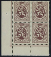 BELGIEN 324 VB , 1932, 75 C. Rotbraun Im Unteren Linken Eckrandviererblock, Postfrisch, Pracht, Mi. 160.- - Andere & Zonder Classificatie