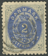 DÄNEMARK 16IB O, 1871, 2 S. Grau/ultramarin, Gezähnt L 121/2, üblich Gezähnt Pracht, Mi. 3200.- - Altri & Non Classificati