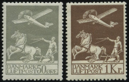 DÄNEMARK 180/1 , 1929, 50 Ø Und 1 Kr. Flugpost, Falzrest, Pracht - Gebraucht