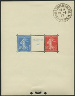 FRANKREICH Bl. 2 O, 1927, Block Straßburg, Stempel Im Rand, Herzstück Postfrisch, Pracht, Mi. 1100.- - Sonstige & Ohne Zuordnung