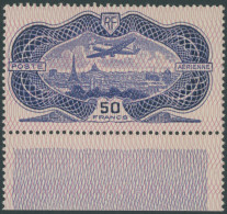 FRANKREICH 321 , 1936, 50 Fr. Banknotenpapier, Unterrandstück, Postfrisch, Gummi Etwas Getönt Sonst Pracht, Mi. 1100.- - Other & Unclassified