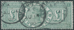 GROSSBRITANNIEN 99 O, 1891, 1 £ Dunkelgelbgrün, Wz. 11, Pracht, Gepr. Pröschold, Mi. 650.- - Sonstige & Ohne Zuordnung