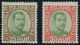ISLAND 92/3 , 1920, 25 Und 30 A. König Christian X, Falzrest, 2 Pachtwerte - Other & Unclassified