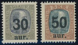 ISLAND 112/3 , 1925, 30 A. Auf 50 A. Und 50 A. Auf 5 Kr., Falzrest, 2 Prachtwerte - Otros & Sin Clasificación