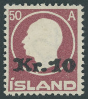 ISLAND 120 , 1925, 10 Kr. Auf 50 A. Lilarot, Falzrest, Pracht - Other & Unclassified