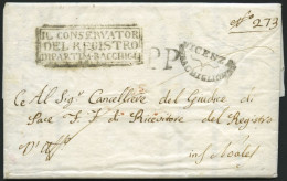VORPHILA 1811, VICENZA (Segmentstempel) Und K3 IL CONSERVATOR DEL REGISTRO DIPARTIM. BACCHCIGL Und PP Auf Brief Mit Inha - 1. ...-1850 Prefilatelia