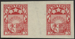 LETTLAND 93UZW , 1923, 10 S. Karmin, Ungezähnt Im Zwischenstegpaar, Ohne Gummi, Pracht - Lettonie