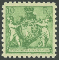 LIECHTENSTEIN 50A , 1921, 10 Rp. Dunkelgelblichgrün, Gezähnt L 91/2, Postfrisch, Pracht, Mi. 85.- - Autres & Non Classés