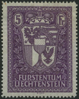 LIECHTENSTEIN 142 , 1935, 5 Fr. Landeswappen, Falzreste, Pracht - Other & Unclassified