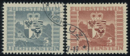 LIECHTENSTEIN 243,252 O, 1945/7, 5 Fr. Wappen, 2 Prachtwerte, Mi. 105.- - Sonstige & Ohne Zuordnung