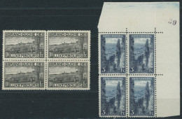 LUXEMBURG 143A,147A VB , 1923, 10 Und 3 Fr. Landschaften, Gezähnt A, In Viererblocks, Postfrisch, Pracht, Mi. 128.- - Other & Unclassified