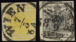ÖSTERREICH 1,2Ya O, 1854, 1 Kr. Gelb Und 2 Kr. Schwarz, Maschinenpapier, 2 Prachtwerte, Mi. 200.- - Usati