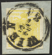 ÖSTERREICH 1Ya BrfStk, 1854, 1 Kr. Gelb, Maschinenpapier, K1 WIEN, Riesenrandig, Kabinettbriefstück - Gebruikt