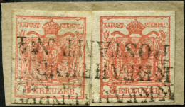 ÖSTERREICH 3X BrfStk, 1850, 3 Kr. Karmin, Handpapier, Type IIIa, 2x Auf Briefstück, Mit L2 K.K. FAHRENDES POSTAMT Nr. 4  - Usati