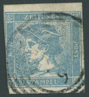 ÖSTERREICH BIS 1867 6I O, 1851, 0.6 Kr. Blau, Vierringstempel, Teils Angeschnitten Sonst Pracht - Other & Unclassified
