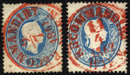 ÖSTERREICH 22 O, 1860, 15 Kr. Blau Je Mit Rotem K1 RECOMMANDIRT WIEN (1861 Und 1862), 2 Prachtwerte - Oblitérés