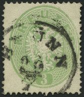 ÖSTERREICH 25 O, 1863, 3 Kr. Grün, K1 BRÜNN, Pracht, Gepr. Seitz, Mi. 110.- - Oblitérés