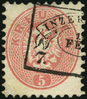 ÖSTERREICH 32 O, 1863, 5 Kr. Rosa Mit Zierrahmenstempel INZER(DORF), Pracht - Usati