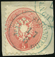 ÖSTERREICH 32 BrfStk, 1863, 5 Kr. Rosa, Blauer K1 MÄHR. SCHÖNBERG, Prachtbriefstück - Gebraucht