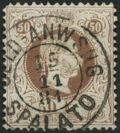 ÖSTERREICH 41II O, 1874, 50 Kr. Braun, Feiner Druck, Gezähnt L 12 , K2 GELD-ANWEISUNG SPALATO, Punkthelle Stelle Sonst P - Used Stamps