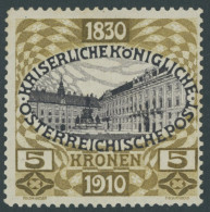 ÖSTERREICH 1867-1918 176 , 1910, 5 Kr. 80. Geburtstag, Falzrest, Pracht, Mi. 140.- - Other & Unclassified
