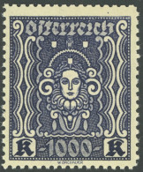 ÖSTERREICH 1918-1938 404B , 1922, 1000 Kr. Schwärzlichblauviolett, Gezähnt L 111/2, Postfrisch, Pracht, Mi. 630.- - Other & Unclassified