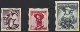 ÖSTERREICH 909,911,926 , 1949/50, 90 G., 1 Und 10 S. Trachten, 3 Prachtwerte, Mi. 235.- - Used Stamps