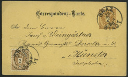 GANZSACHEN P 43,44 BRIEF, 1888, 2 Kr. Braun, Karte (deutsch) Mit Zusatzfrankatur 2 Kr. Doppeladler Von GRAZ STADT Nach M - Other & Unclassified