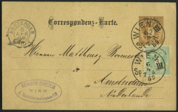 GANZSACHEN P 43,45 BRIEF, 1889, 2 Kr. Braun, Karte (deutsch) Mit Zusatzfrankatur 3 Kr. Doppeladler Von WIEN III Nach Ams - Otros & Sin Clasificación