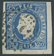 PORTUGAL 24 O, 1866, 120 R. Blau, Pracht, Mi. 100.- - Other & Unclassified