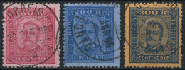 PORTUGAL 75-77 O, 1893, 150 - 300 R. König Carlos I, 3 Werte üblich Gezähnt Pracht, Mi. 235.- - Oblitérés