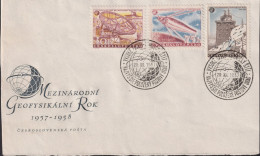 1957 Tschechoslowakei/CSSR Briefabschnitt  Mi:CS 1055-1057 Yt:CS 939-941, Internationales Geophysikalisches Jahr - Briefe U. Dokumente