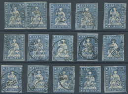 SCHWEIZ BUNDESPOST 14IIBym O, 1859, 10 Rp. Lebhaftblau, Berner Druck III, (Zst. 23G), 15 Prachtwerte In Nuancen, Dabei E - Other & Unclassified