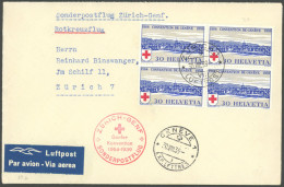 SCHWEIZ BUNDESPOST 358 VB BRIEF, 1939, 30 C. Rotes Kreuz, Zentrisch Gestempelter Viererblock Auf Rotkreuz Sonderflugpost - Andere & Zonder Classificatie