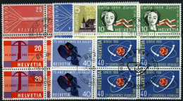 SCHWEIZ BUNDESPOST VB O , 1957/8, Europa, Jahresereignisse, Atomkonferenz (Mi.Nr. 646/7,653-56,662), Je In Viererblocks  - Gebraucht