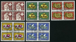 SCHWEIZ BUNDESPOST 657-61 VB O, 1958, Pro Patria In Viererblocks Mit Zentrischen Ersttagsstempeln, Prachtsatz - Used Stamps